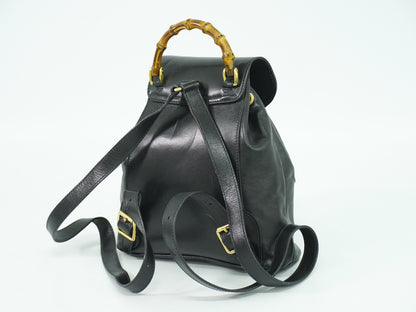 Gucci Black Leather Vintage Bamboo Backpack
