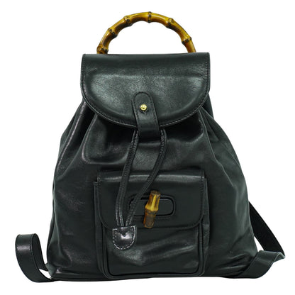 Gucci Black Leather Vintage Bamboo Backpack