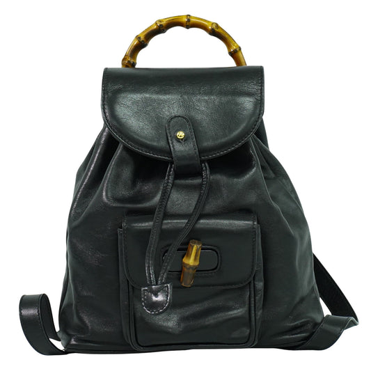 Gucci Black Leather Vintage Bamboo Backpack