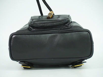 Gucci Black Leather Vintage Bamboo Backpack