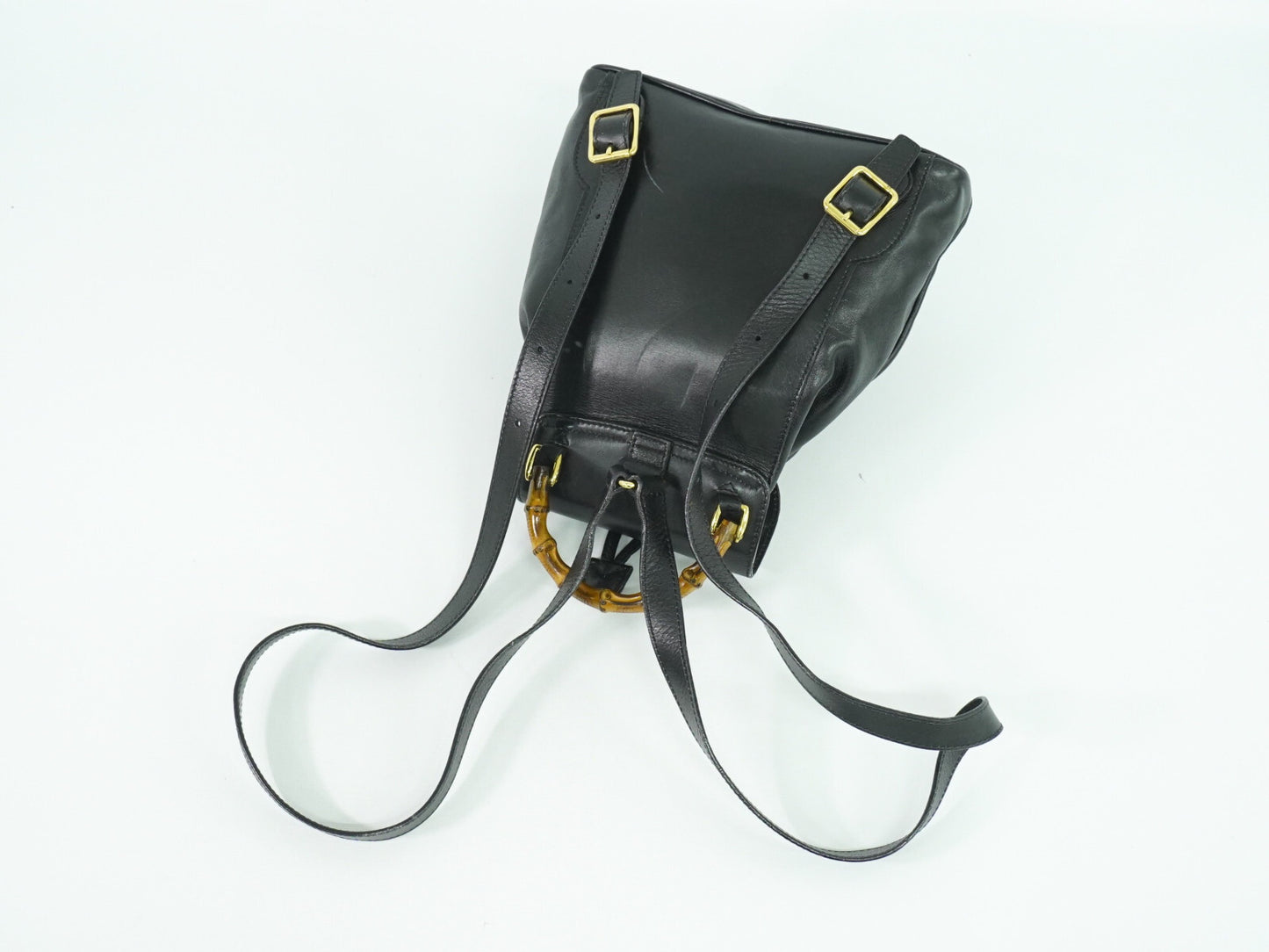 Gucci Black Leather Vintage Bamboo Backpack