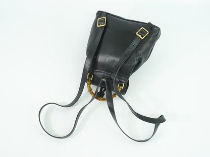 Gucci Black Leather Vintage Bamboo Backpack