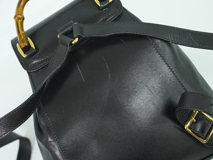 Gucci Black Leather Vintage Bamboo Backpack