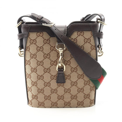 Gucci Brown Canvas, Leather Mini Bucket Bag