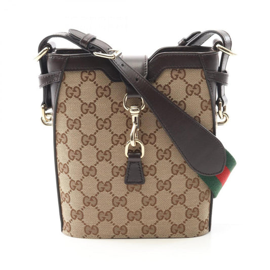 Gucci Brown Canvas, Leather Mini Bucket Bag