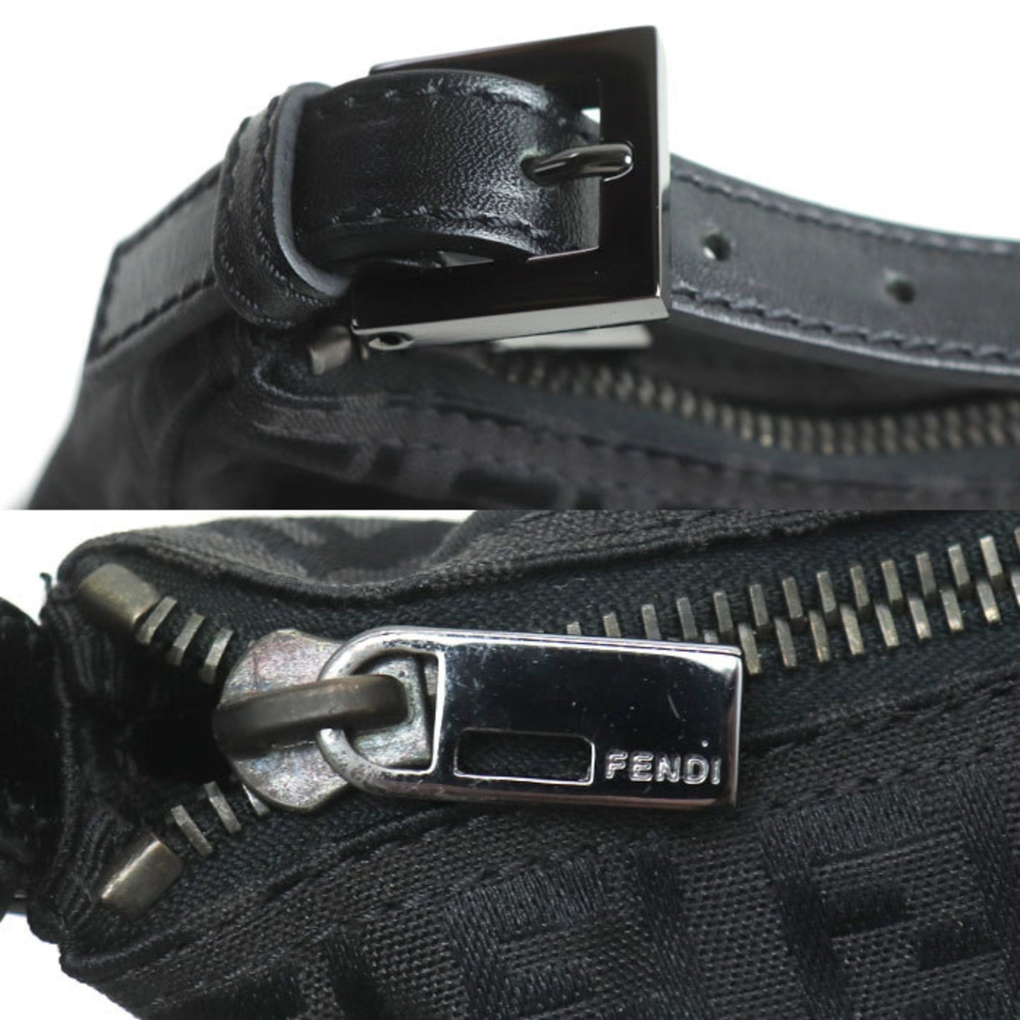 Fendi Black Canvas, Leather Clutch