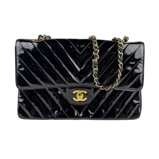 Chanel Black Patent Leather Double Flap
