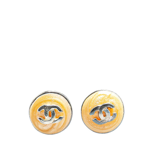 Chanel Silver and Resin CC Logo Push Back Earrings (21014)