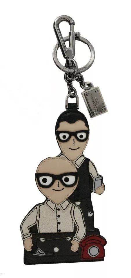 Dolce & Gabbana Silver Leather Dominico Stefano #Dgfamily Logo Badge Keychain