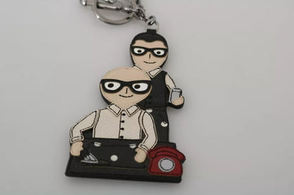 Dolce & Gabbana Silver Leather Dominico Stefano #Dgfamily Logo Badge Keychain