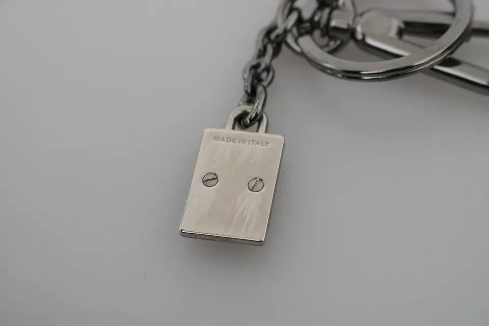 Dolce & Gabbana Silver Leather Dominico Stefano #Dgfamily Logo Badge Keychain