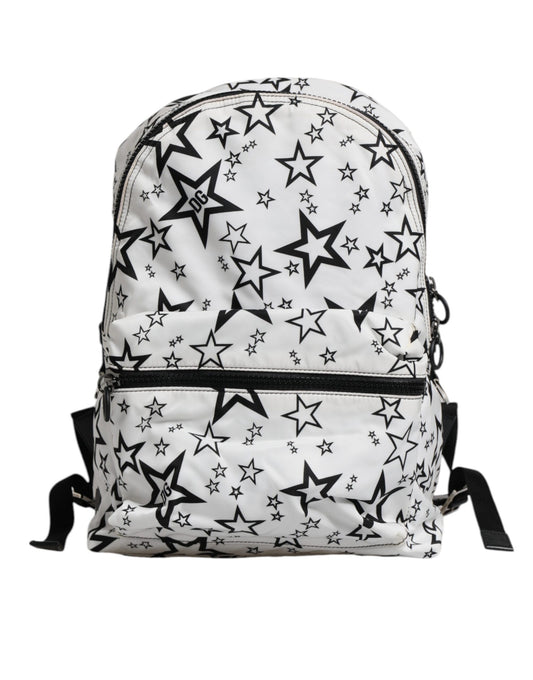Dolce & Gabbana White Dg Stars Print Nylon School Backpack Bag