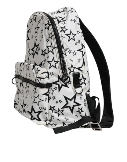 Dolce & Gabbana White Dg Stars Print Nylon School Backpack Bag