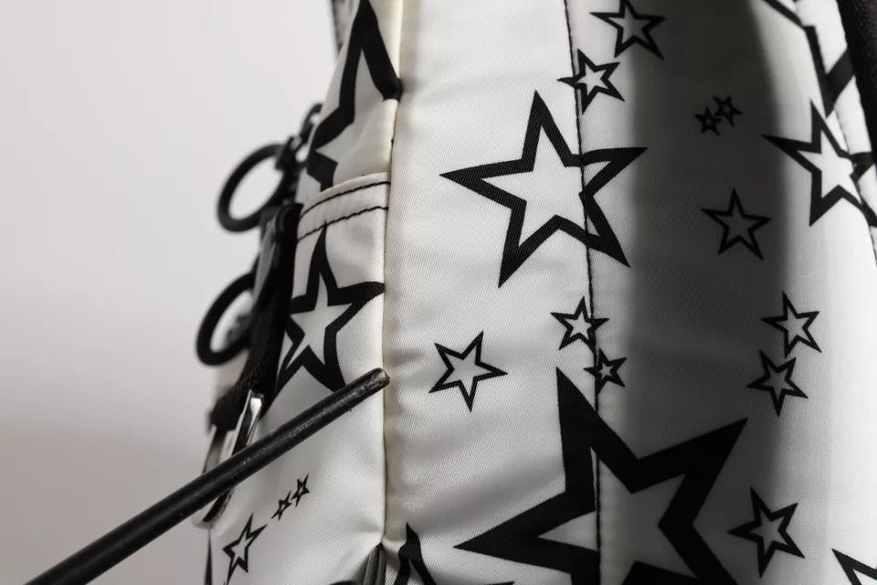 Dolce & Gabbana White Dg Stars Print Nylon School Backpack Bag