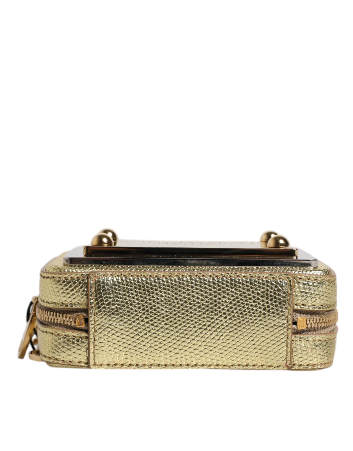 Dolce & Gabbana Gold Leather Dg Logo Plaque Zip Around Clutch Bag