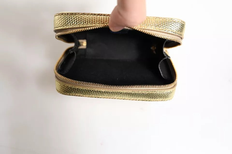 Dolce & Gabbana Gold Leather Dg Logo Plaque Zip Around Clutch Bag