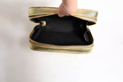 Dolce & Gabbana Gold Leather Dg Logo Plaque Zip Around Clutch Bag