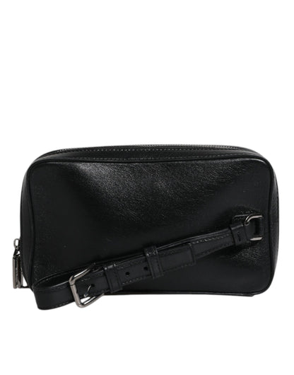 Dolce & Gabbana Black Leather Led Logo Wrist Strap Clutch Bag