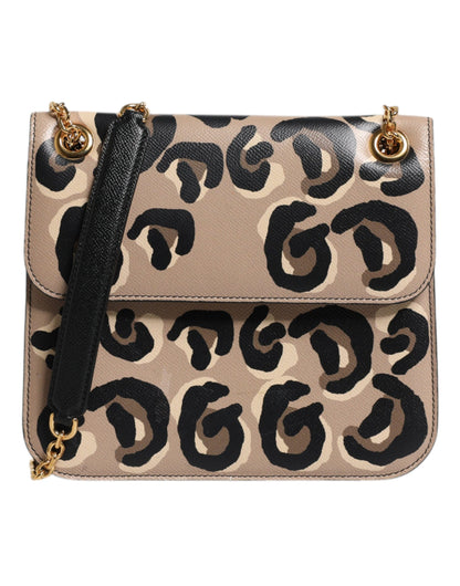 Dolce & Gabbana Beige Dg Leopard Pattern Leather Crossbody Bag