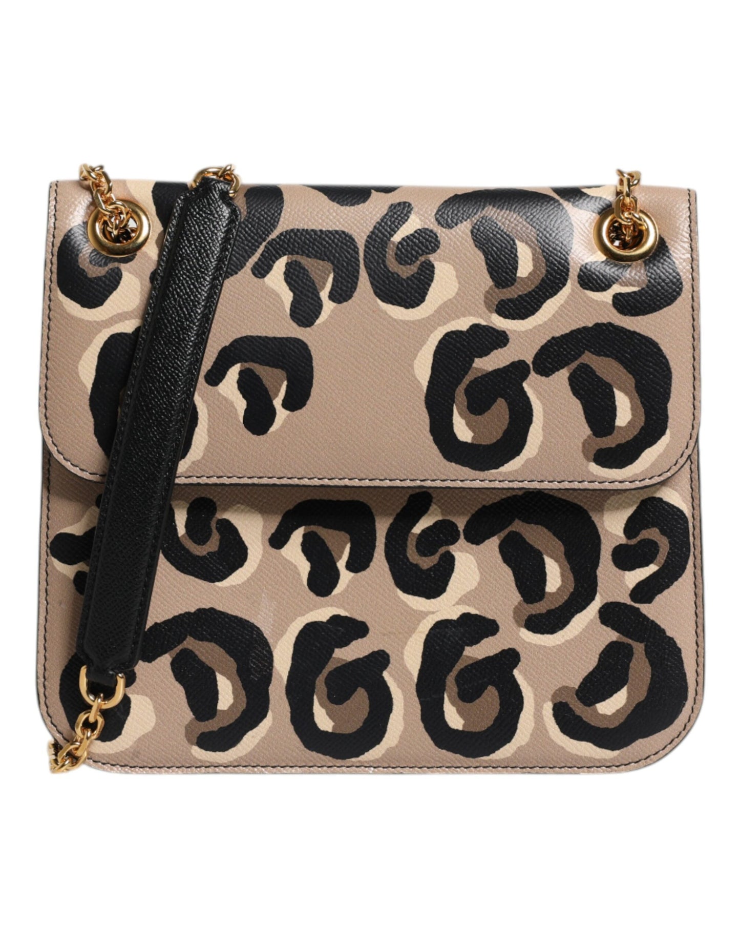 Dolce & Gabbana Beige Dg Leopard Pattern Leather Crossbody Bag