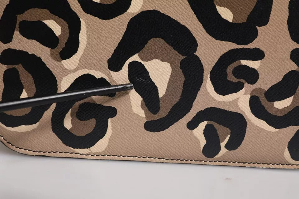 Dolce & Gabbana Beige Dg Leopard Pattern Leather Crossbody Bag