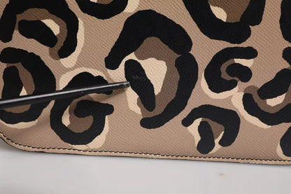 Dolce & Gabbana Beige Dg Leopard Pattern Leather Crossbody Bag