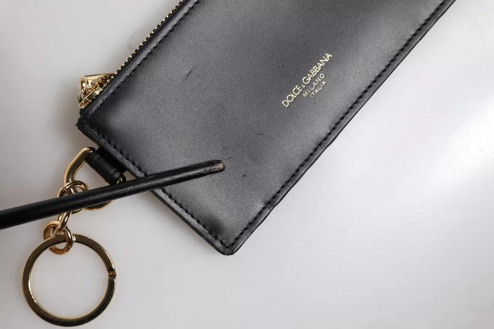 Dolce & Gabbana Black Calfskin Leather Dg Logo Card Holder Wallet