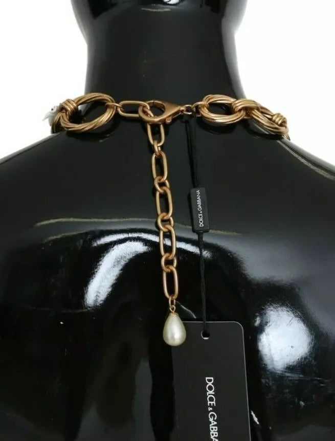 Dolce & Gabbana Gold Brass Oversize Chain Lily Flowers Necklace