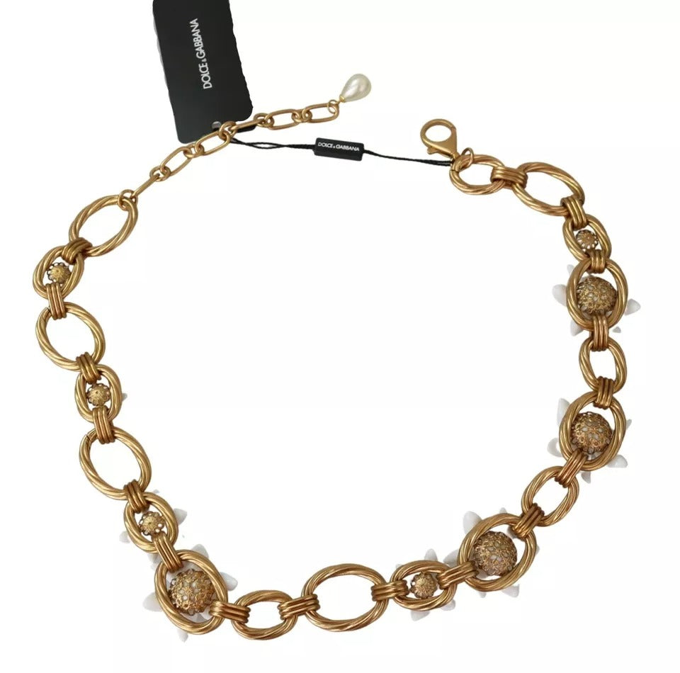 Dolce & Gabbana Gold Brass Oversize Chain Lily Flowers Necklace
