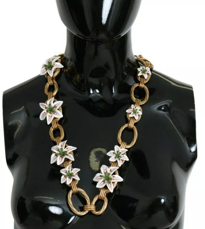 Dolce & Gabbana Gold Brass Oversize Chain Lily Flowers Necklace