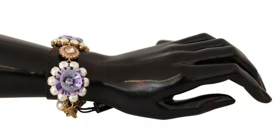 Dolce & Gabbana Fiori Blooming Floral Baroque Crystals Brass Bracelet