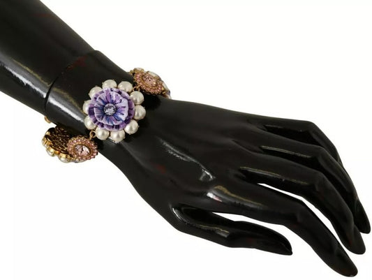 Dolce & Gabbana Fiori Blooming Floral Baroque Crystals Brass Bracelet