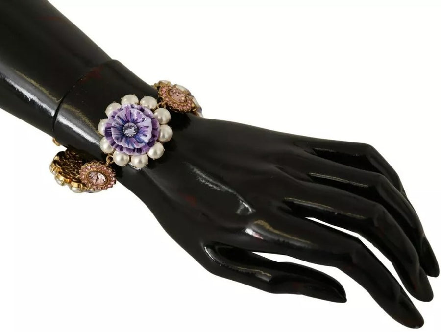 Dolce & Gabbana Fiori Blooming Floral Baroque Crystals Brass Bracelet