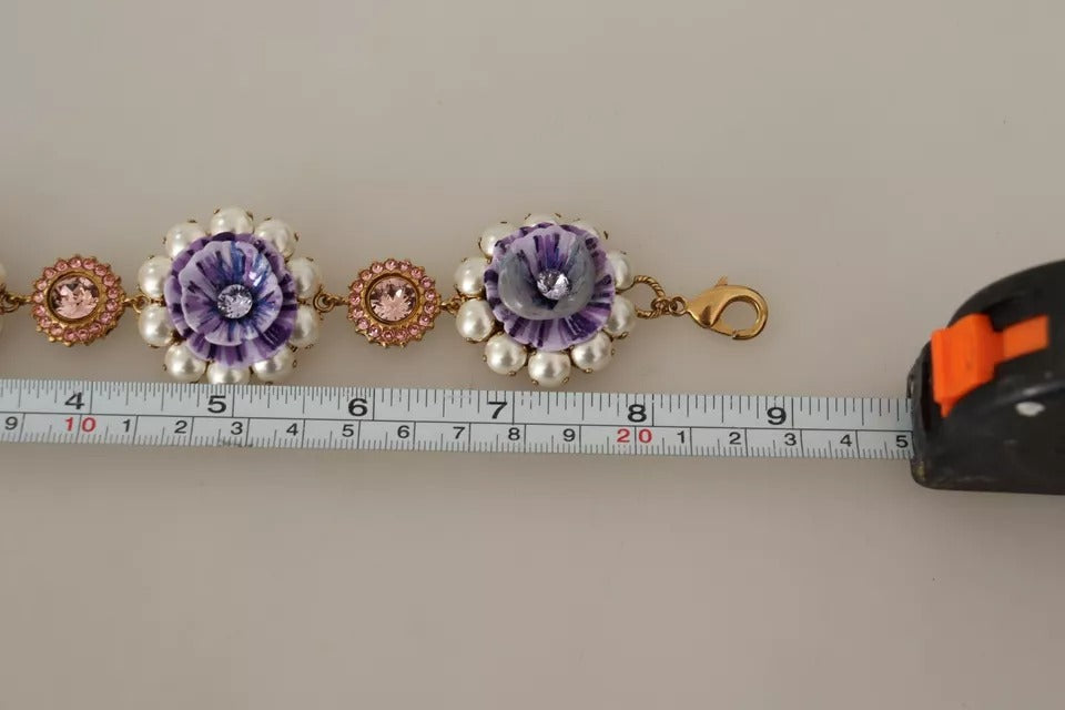 Dolce & Gabbana Fiori Blooming Floral Baroque Crystals Brass Bracelet