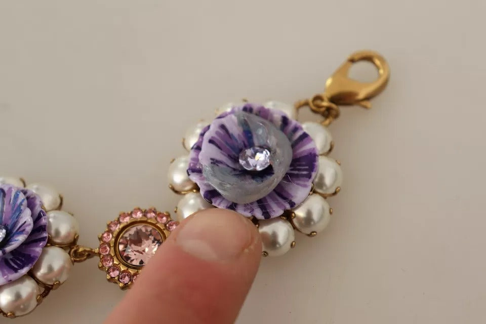 Dolce & Gabbana Fiori Blooming Floral Baroque Crystals Brass Bracelet