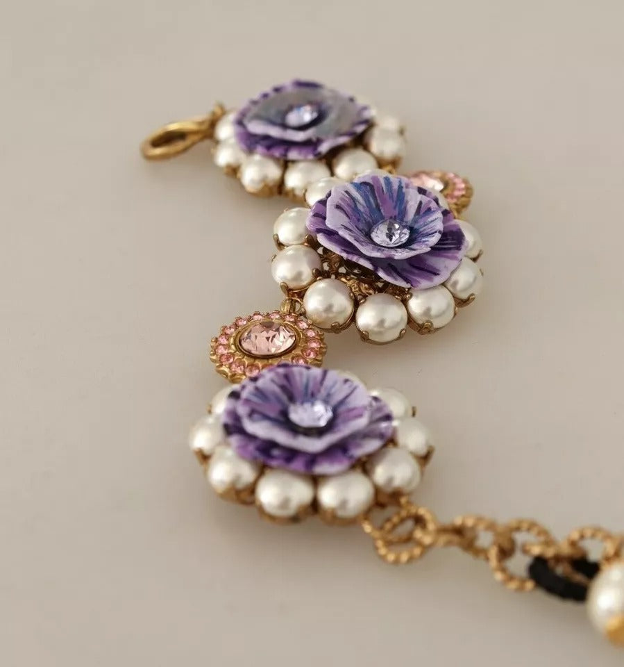 Dolce & Gabbana Fiori Blooming Floral Baroque Crystals Brass Bracelet