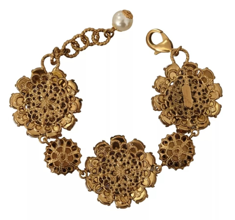Dolce & Gabbana Fiori Blooming Floral Baroque Crystals Brass Bracelet