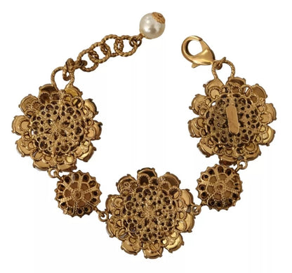 Dolce & Gabbana Fiori Blooming Floral Baroque Crystals Brass Bracelet