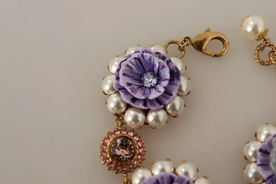 Dolce & Gabbana Fiori Blooming Floral Baroque Crystals Brass Bracelet