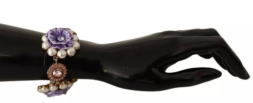 Dolce & Gabbana Fiori Blooming Floral Baroque Crystals Brass Bracelet