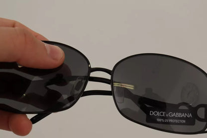 Dolce & Gabbana Black Metal Frame Logo Crystals Shades Sunglasses Dg2016B