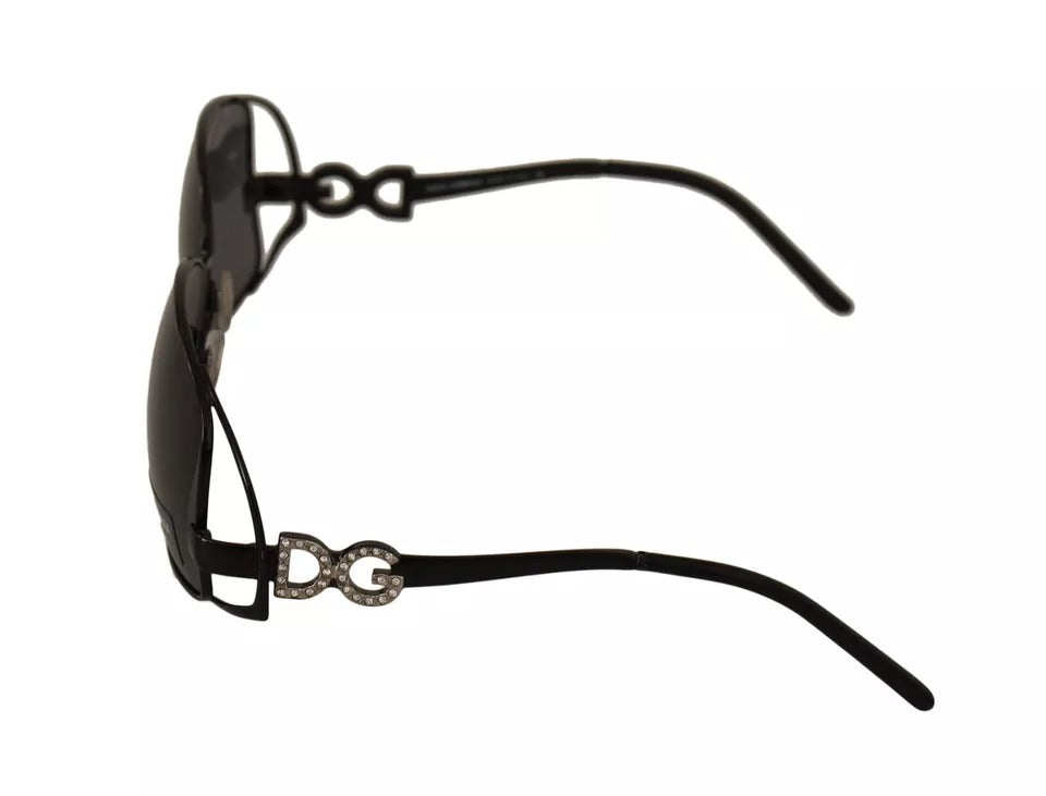 Dolce & Gabbana Black Metal Frame Logo Crystals Shades Sunglasses Dg2016B