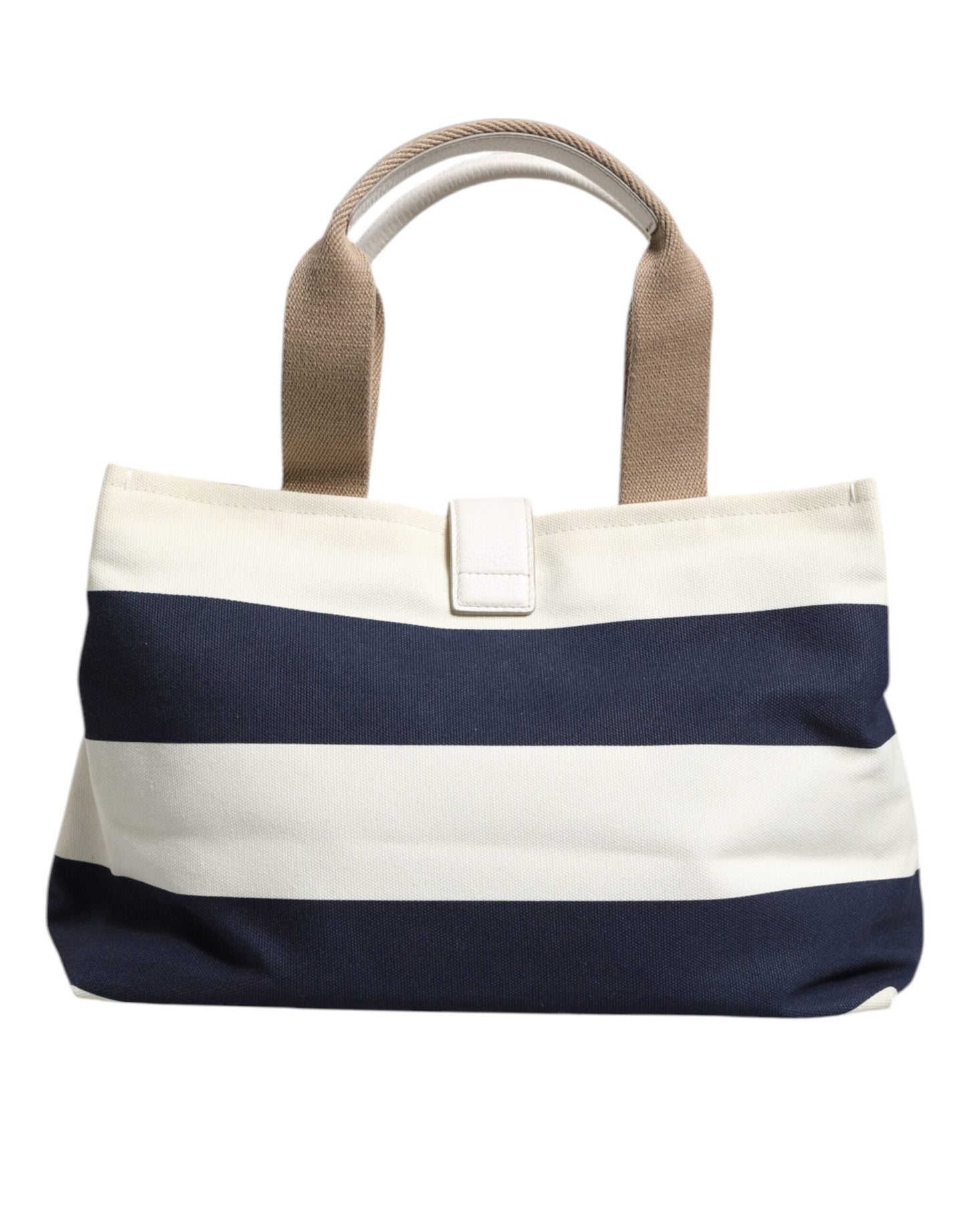 White Navy Striped Canvas Top Handle Tote Crossbody Bag