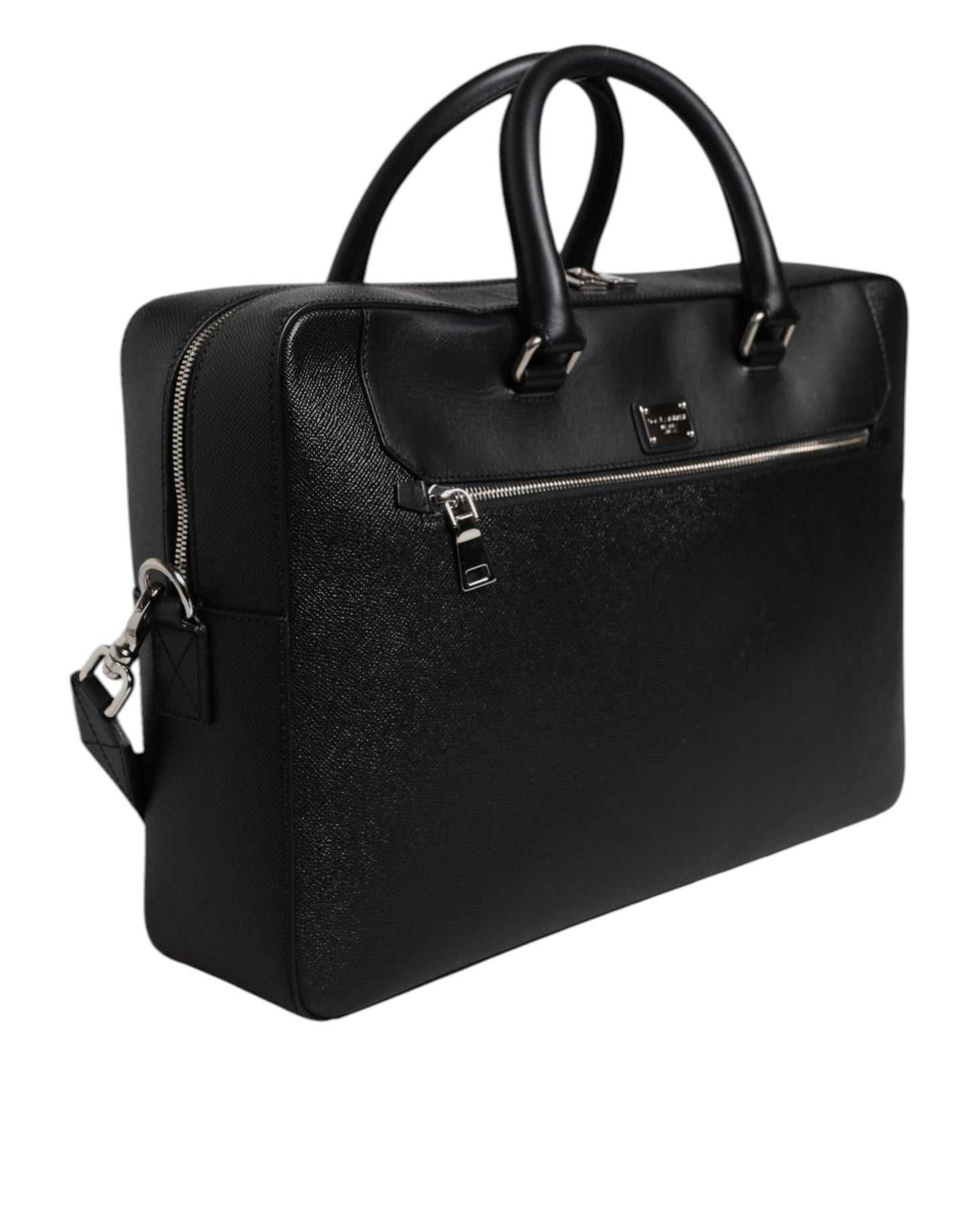 Black Logo Plaque Double Handle Messenger Bag