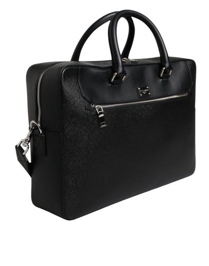 Black Logo Plaque Double Handle Messenger Bag