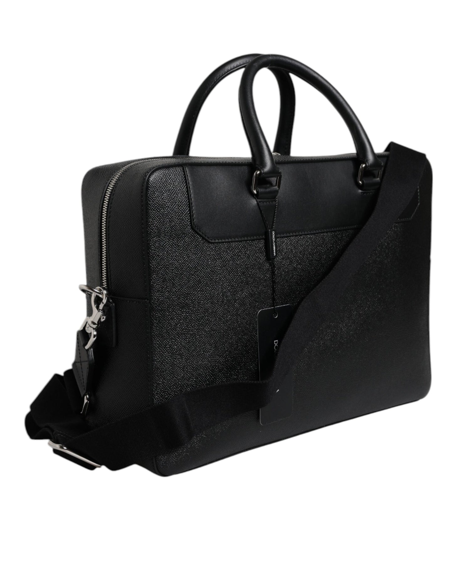 Black Logo Plaque Double Handle Messenger Bag