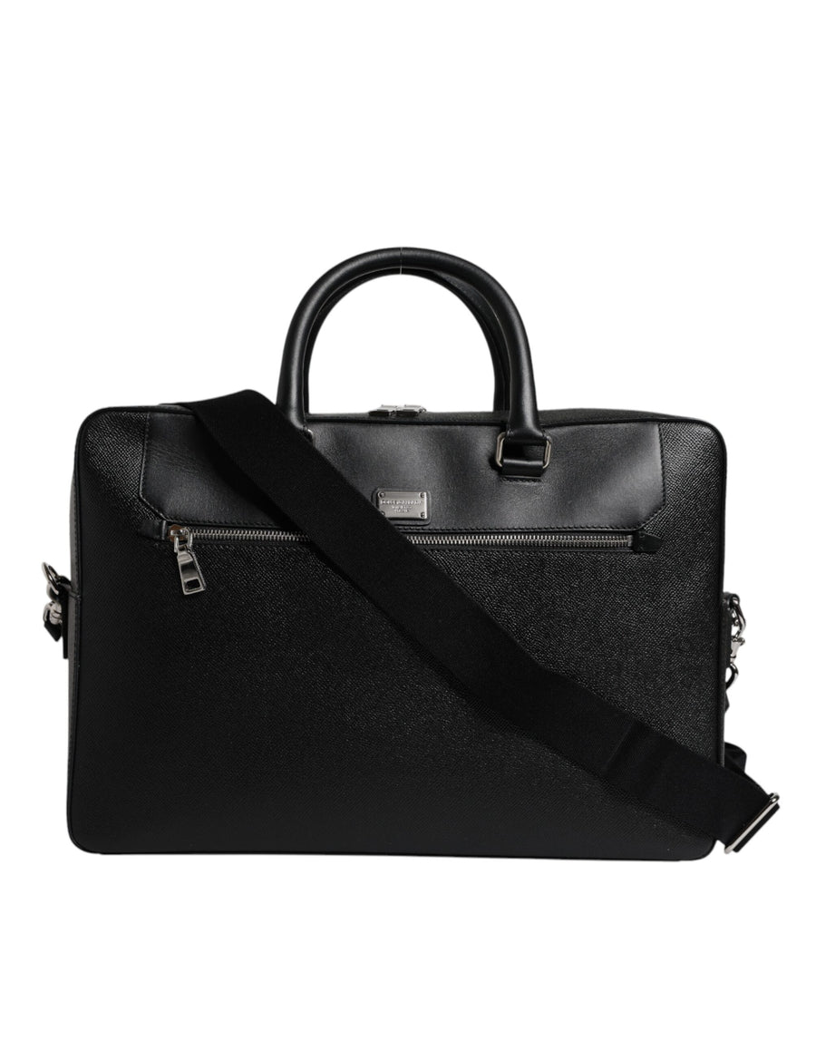 Black Logo Plaque Double Handle Messenger Bag