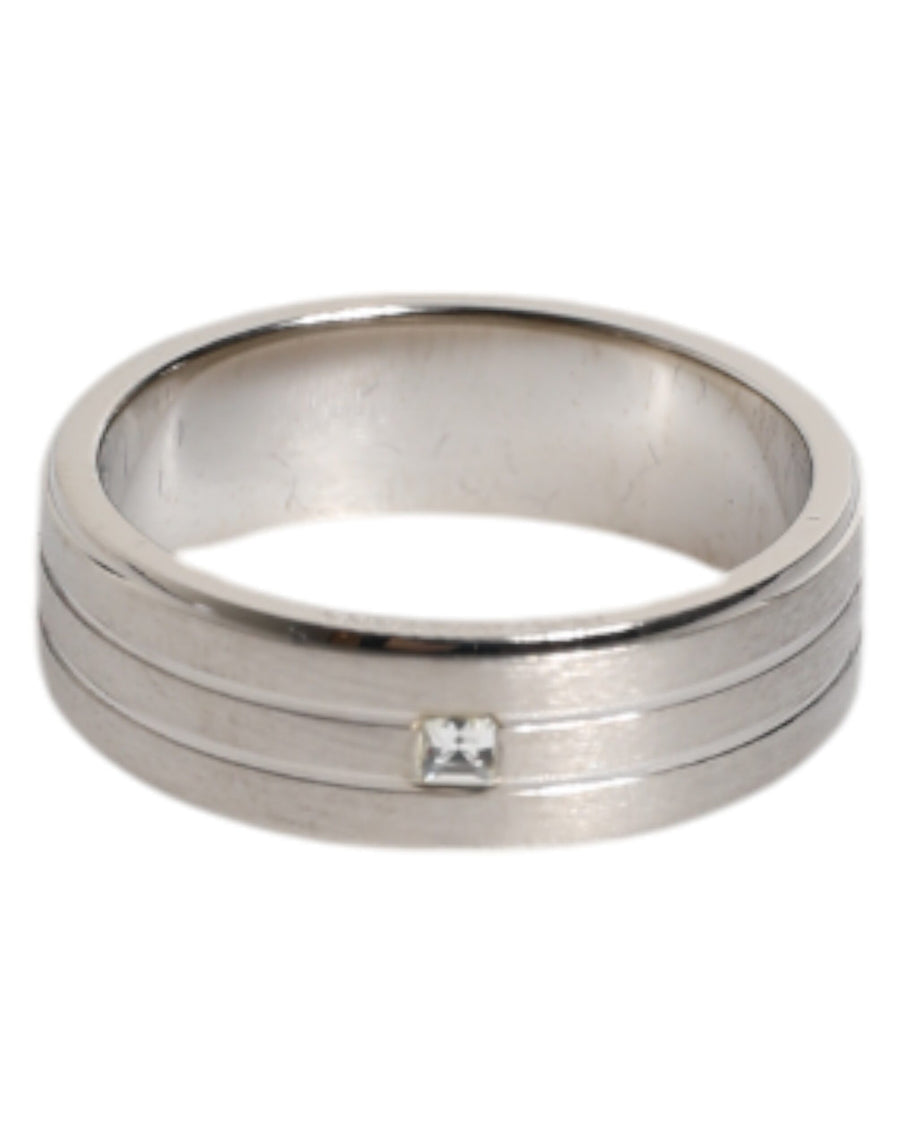 Silver Tone Brass Clear Crystal DG Logo Ring