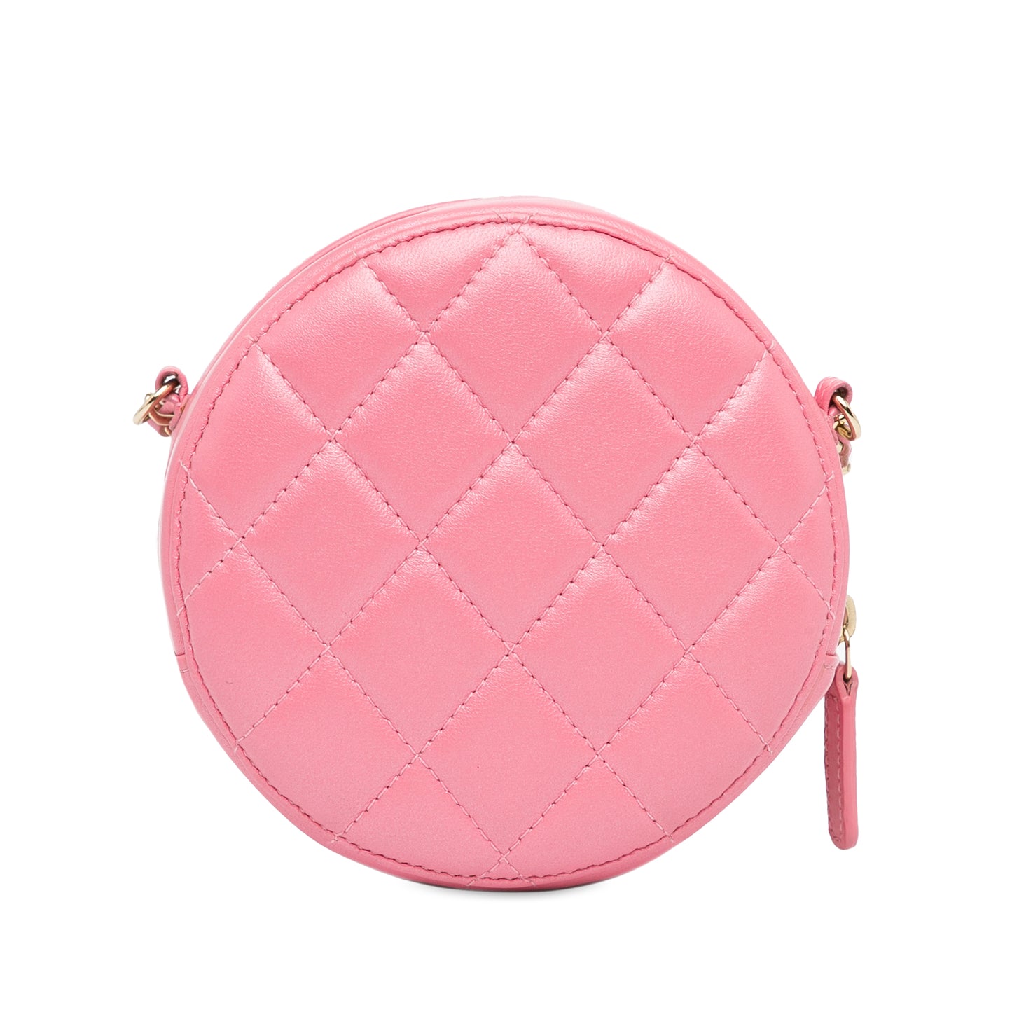 Chanel Cc Quilted Lambskin Pearl Crush Round Clutch With Chain