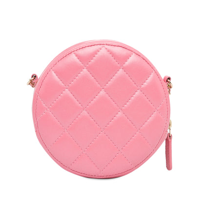 Chanel Cc Quilted Lambskin Pearl Crush Round Clutch With Chain